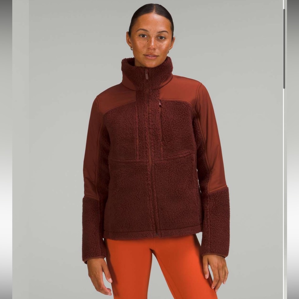 Lululemon textured fleece full zip jacket sz 14 in date brown